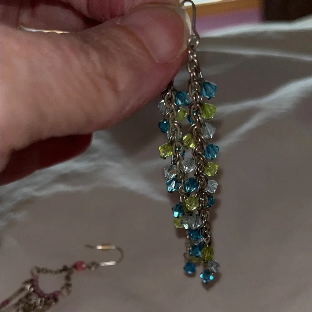 Chic Pink and blue beaded Dangle Earrings - Picture 6 of 8